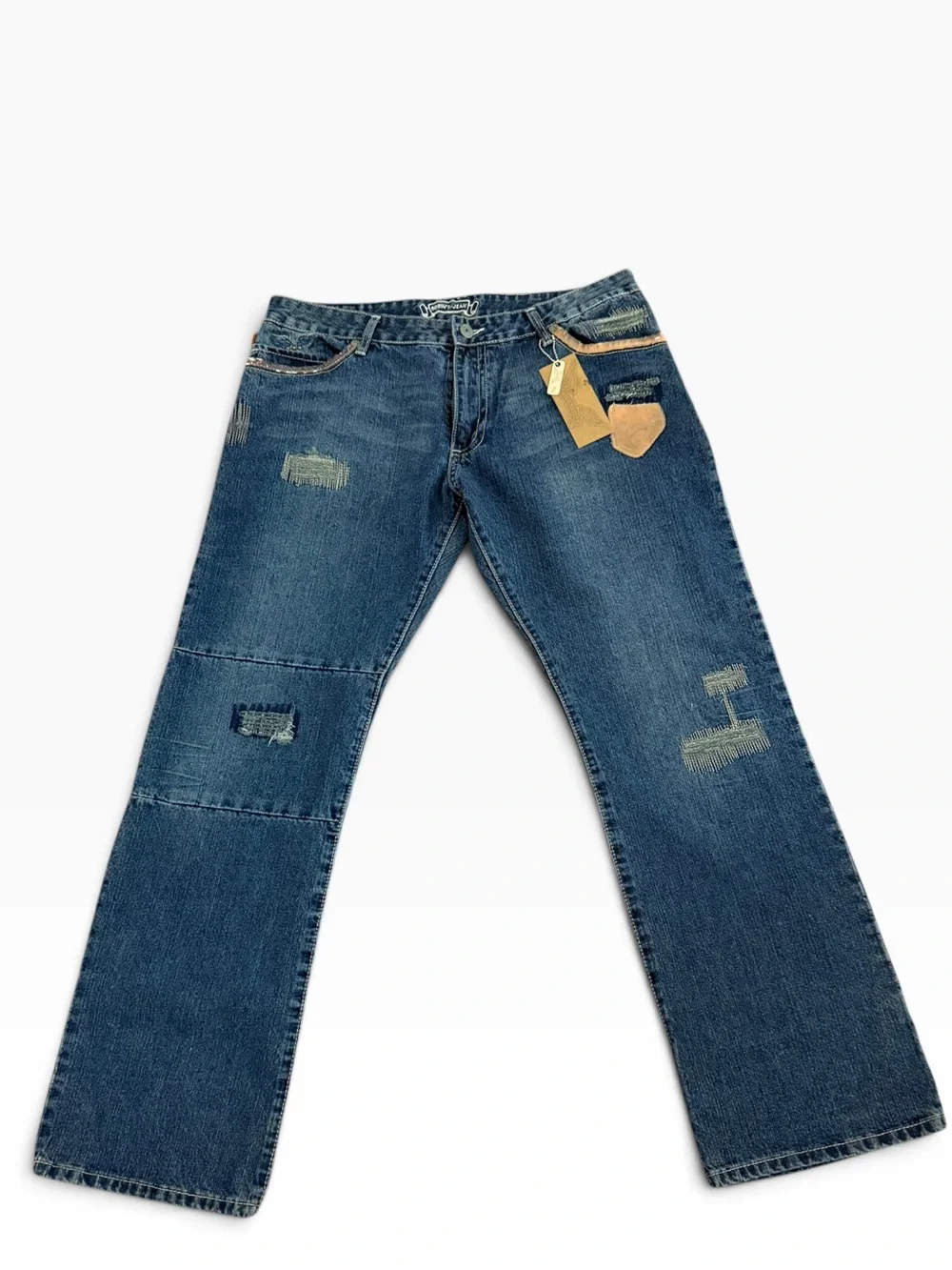 Robin’s Jean Men’s 38 NWT Distressed Leather Studded Star Y2K Flare Jeans